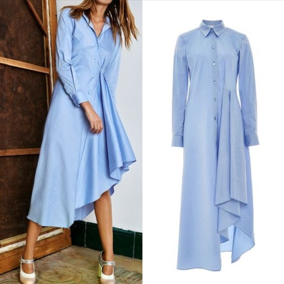 ALEXIS Elegant Blue Asymmetrical Shirt Dress XS - Picture 1 of 10